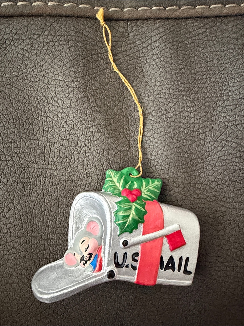 Holiday Mailbox Ornament in Silver and Red - U.S. Mail Mouse Design
